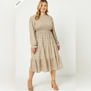 Hayden LA Smocked Ruffle Neck Midi Dress